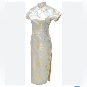 7 Fairy Light Yellow Floral Long Chinese Prom Dress Cheongsam